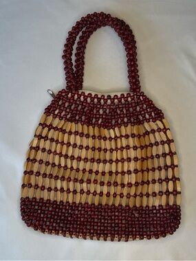 Beaded Handbag in Burgundy and Tan - Women Bags